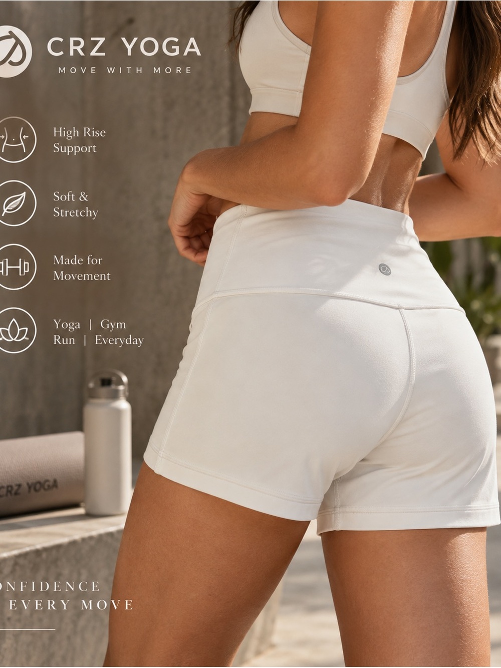 CRZ YOGA Women’s High Waisted Workout Shorts White Size 10 8 Inch Yoga Athletic